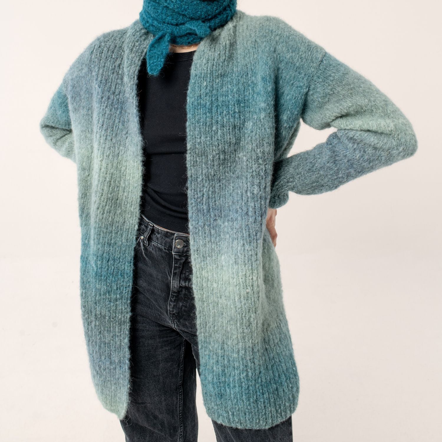 Knit Cardigan in Fashion Alpaca Superfine Heavens Big Cloud Blue Aqua