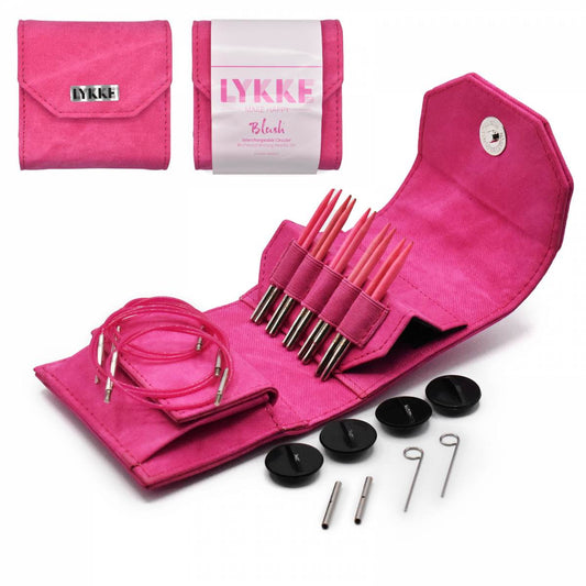 Ensemble d'aiguilles à tricoter circulaires interchangeables Lykke Blush 3,5" - Effet denim fuchsia